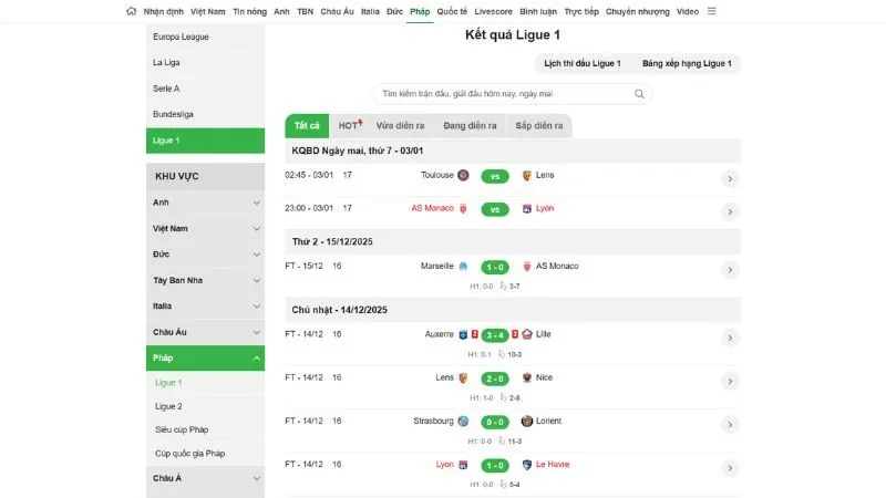 Xem kết quả bóng đá Ligue 1 siêu nhanh tại KQBD 24H