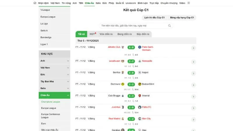 Cập nhật kết quả bóng đá C1 nhanh chóng
