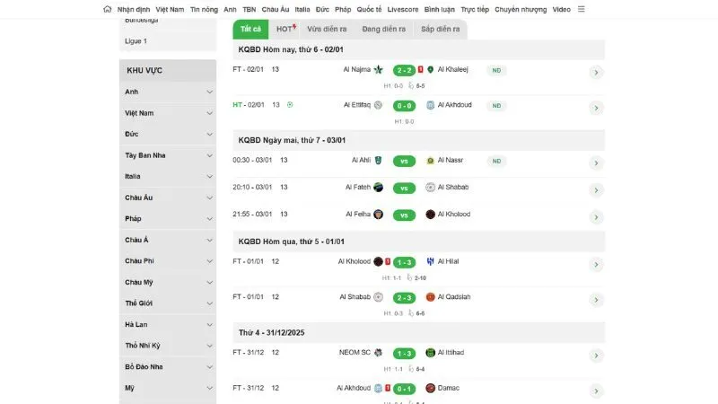 KQBD 24H cung cấp dữ liệu kết quả giải Saudi Pro League chuyên sâu